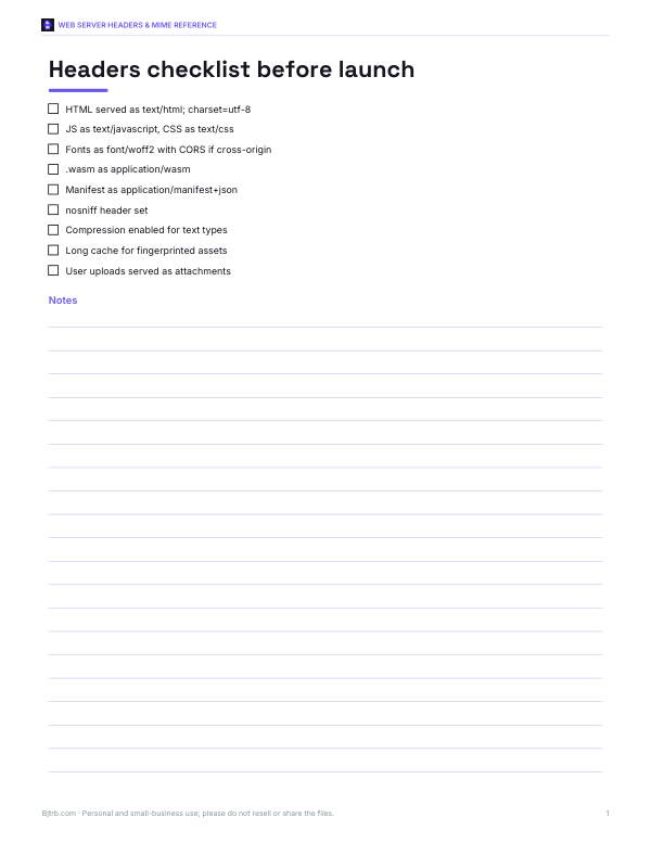 Preview of Deployment Checklist for Headers